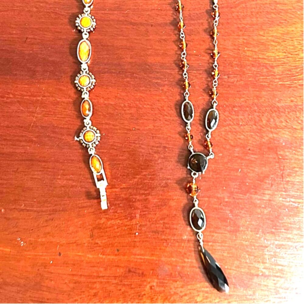 Vintage Liz Claiborne Necklace Set of 2 Bracelet Retro Beaded Chain Marked LC